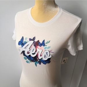 Aeropostale Classic Crew Tshirt Floral Butterflies Graphic Patch Logo Medium NWT